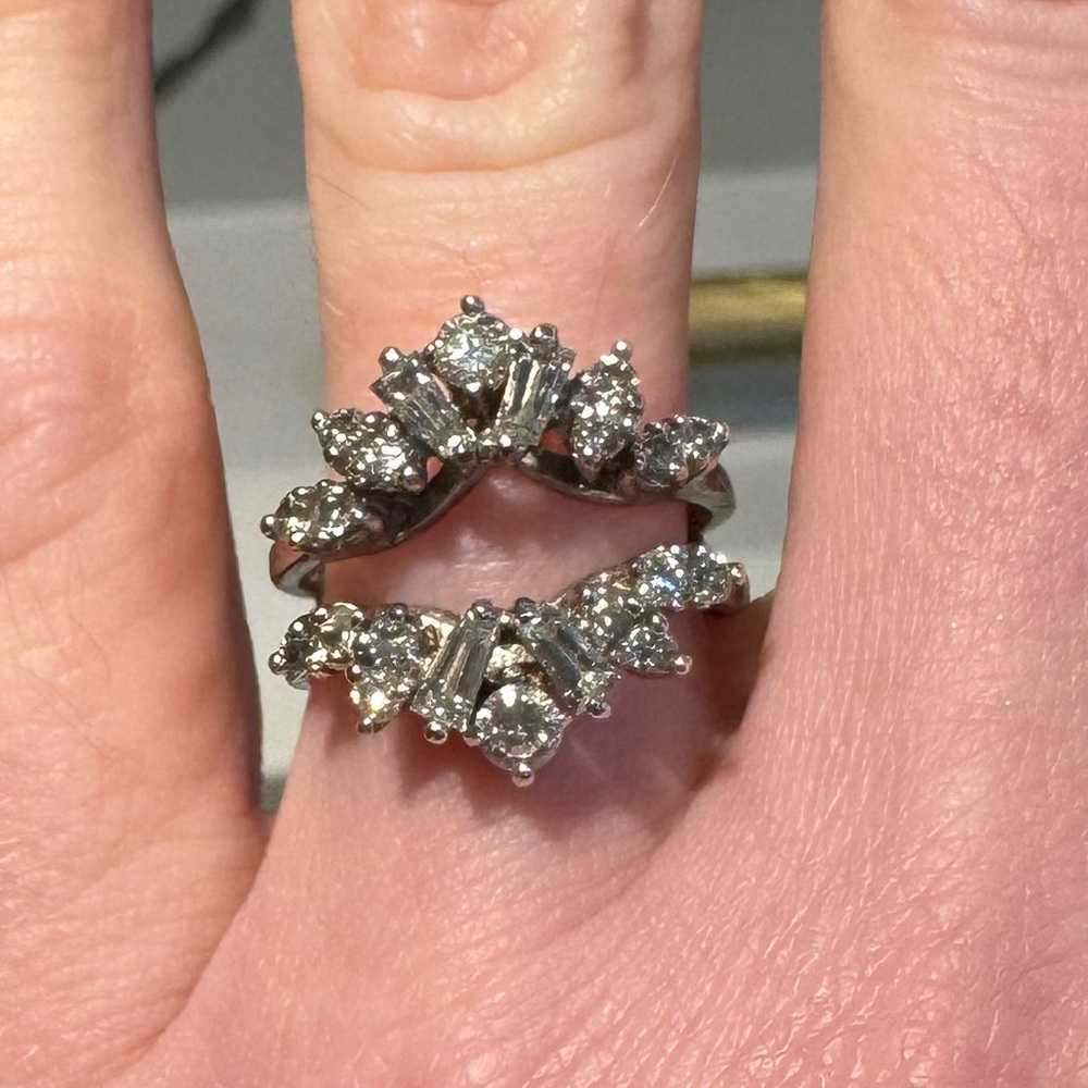 14kt white gold .75ct diamond ring guard estate piece